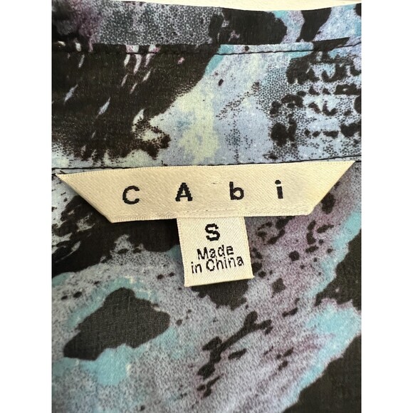 CAbi Women's Python Snake Print Button Front Blouse Top Blue Black #609 Size S - Picture 3 of 8